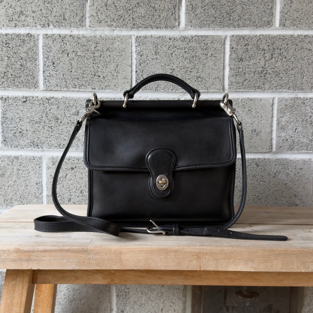 Coach Willis Black Leather Top-Handle Satchel with Detachable Strap